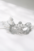 Elegant silver lace masquerade mask with white butterfly accent, perfect for prom, masquerade balls, and costume events.