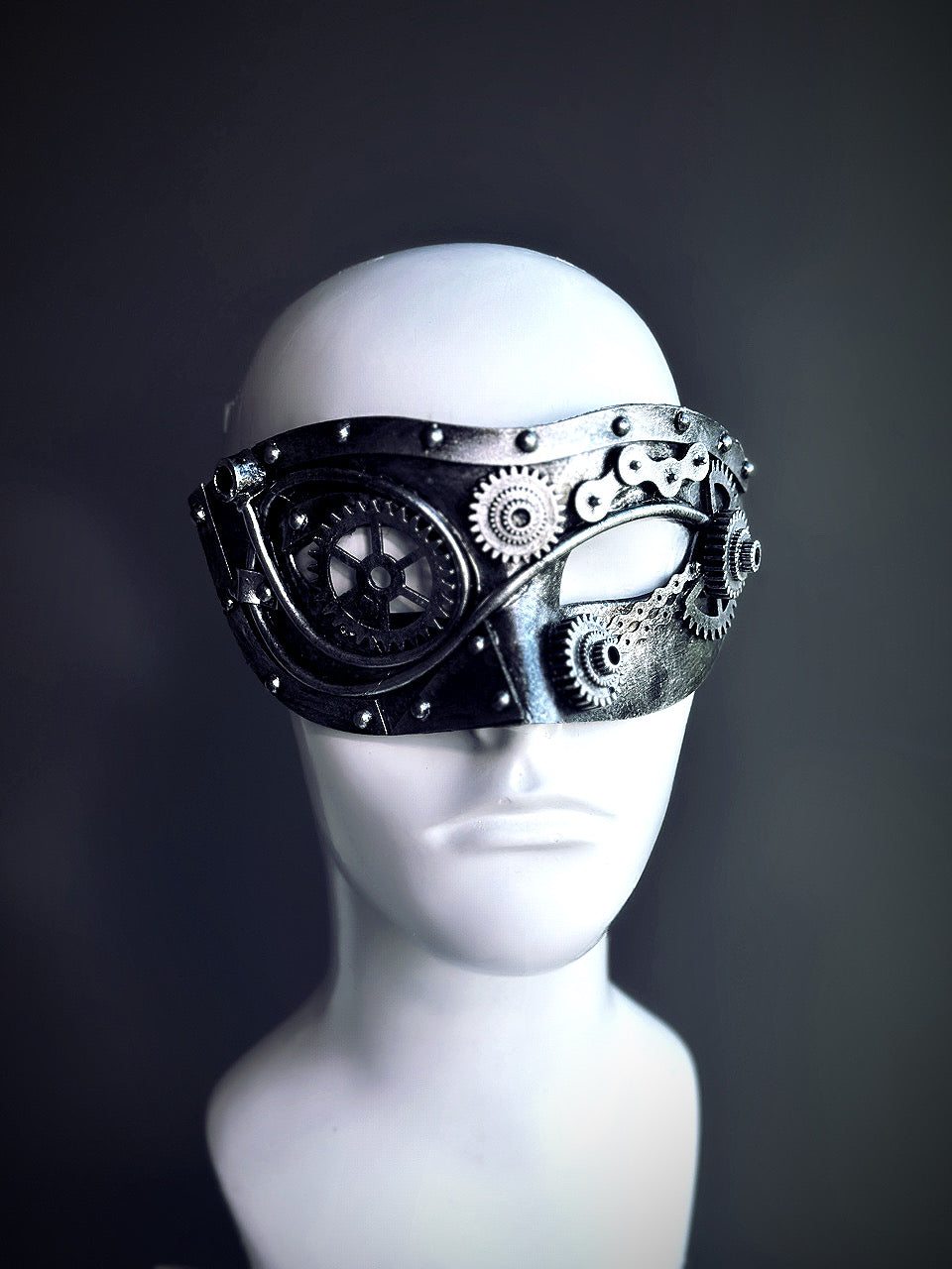 Iron Gearworks - Silver Steampunk Masquerade Mask with Gears