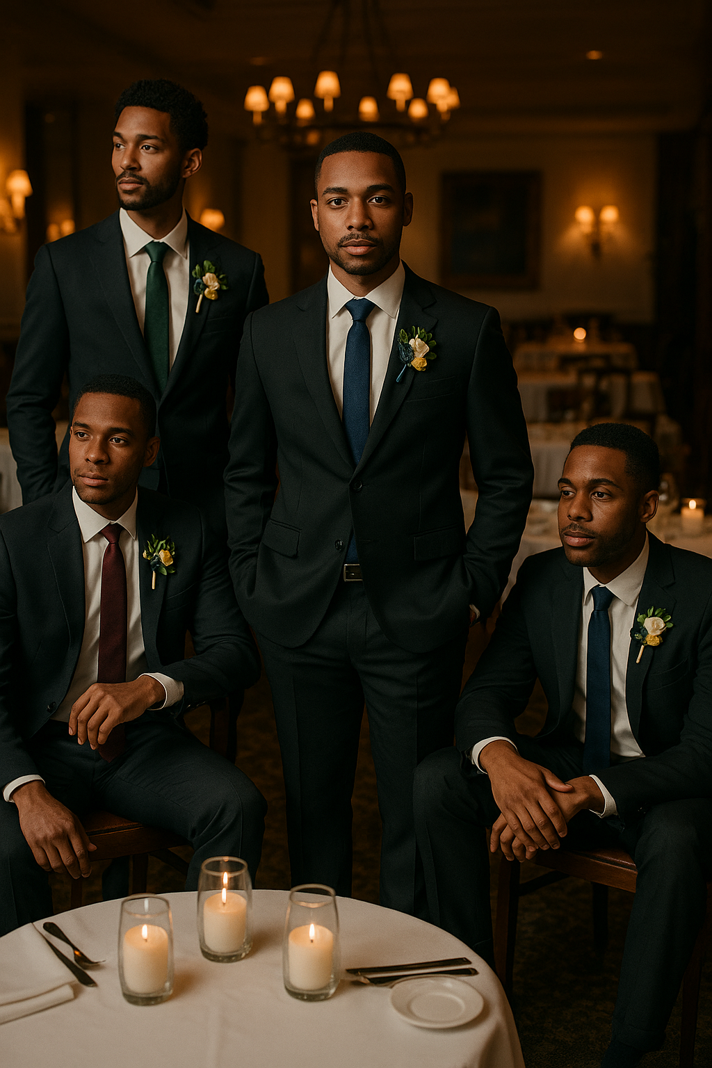 Set of 6 wedding boutonnieres in blue and yellow