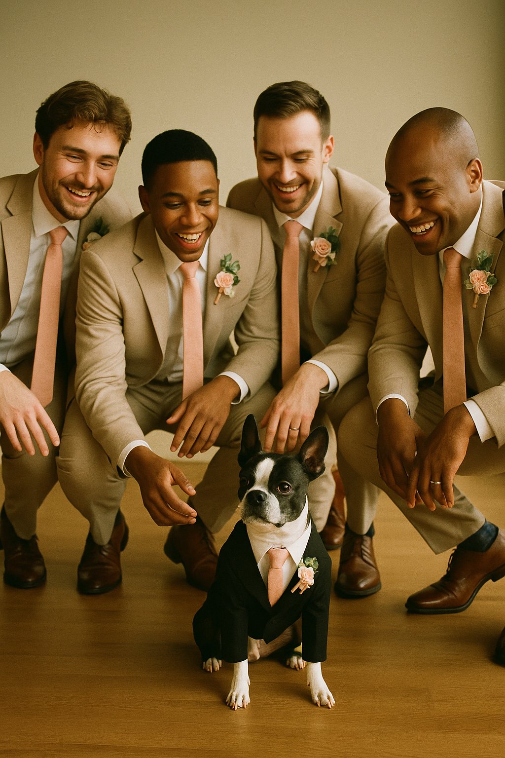 Set of 6 blush pink wedding boutonnieres for groom and groomsmen