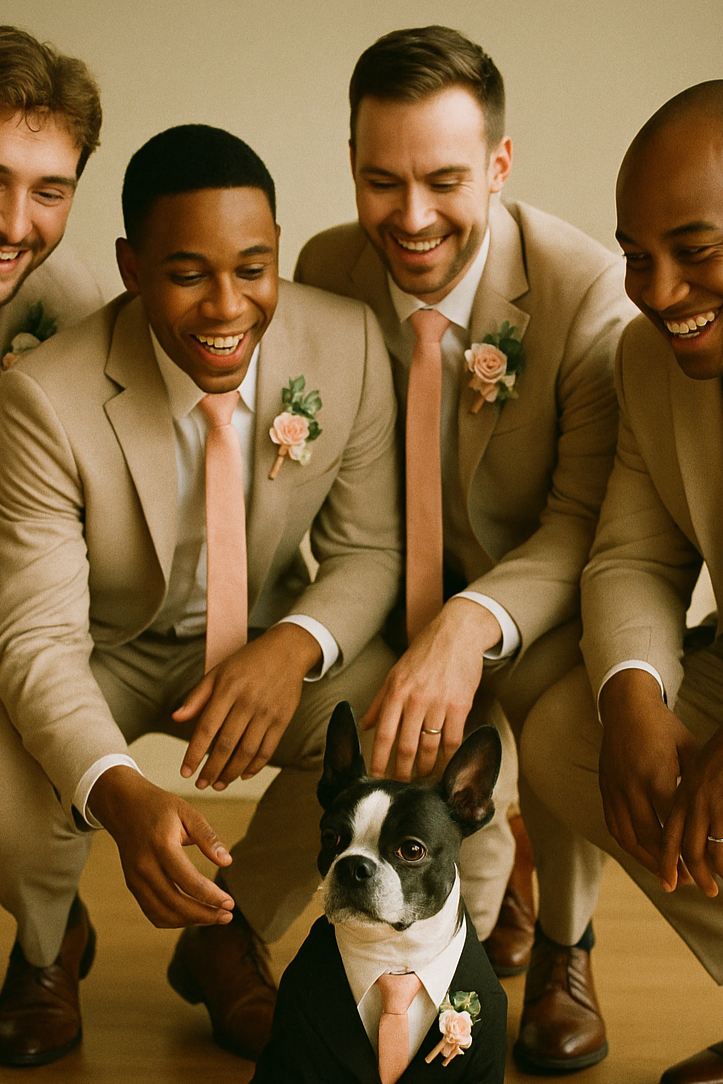 Wedding Boutonniere Set - 6 PCS - Light Pink Green