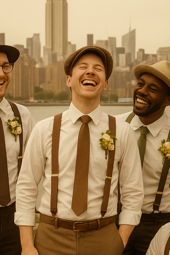 Set of 6 wedding boutonnieres in green, pink, white.