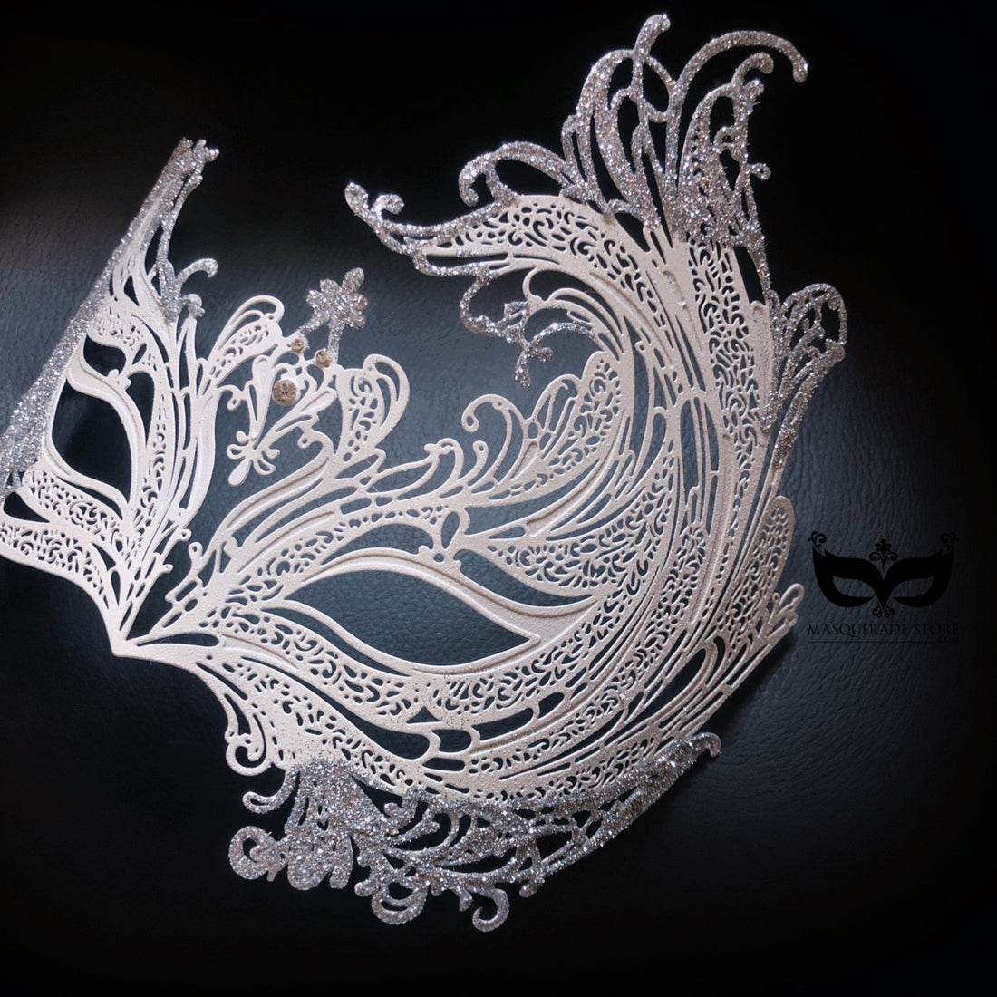White Swan Design metal mask with silver glitter