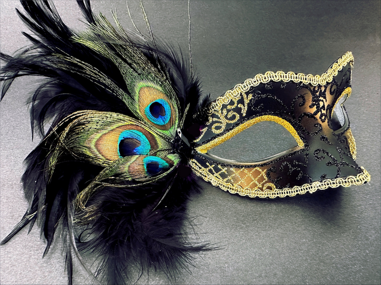 Midnight Royalty - Black & Gold Peacock Couples Masks