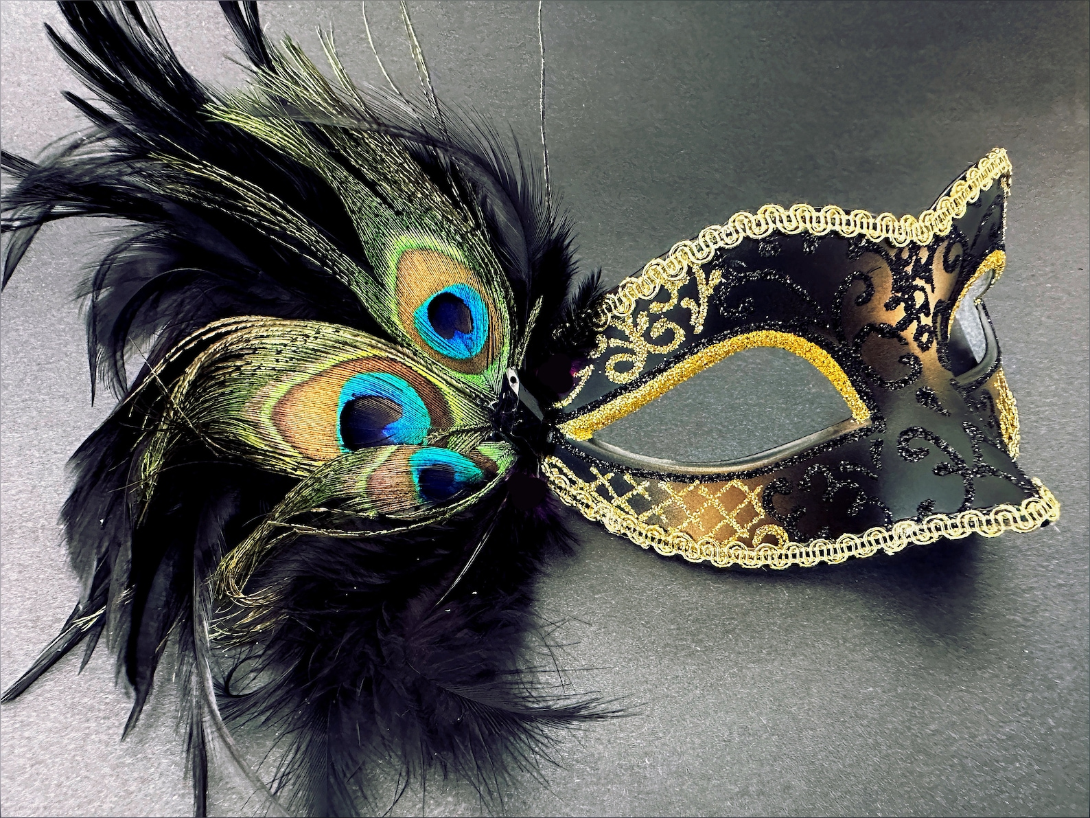 Midnight Royalty - Black & Gold Peacock Couples Masks