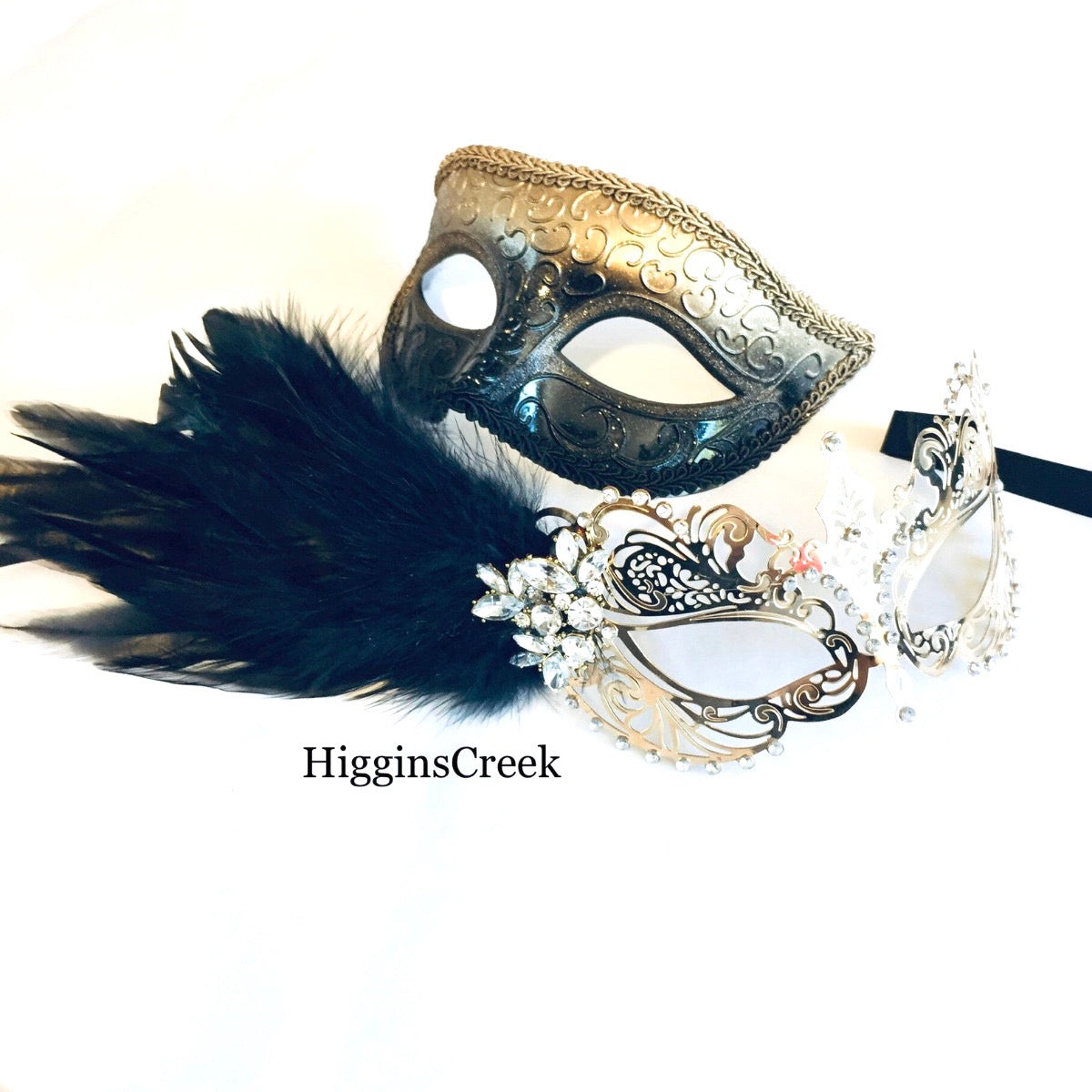 Father Daughter Dance Masks - Black Feathers