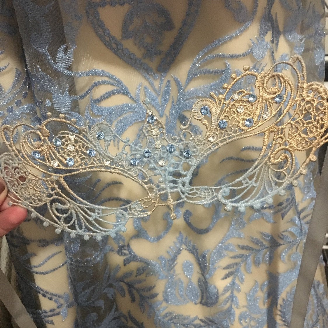 Women's Lace Rhinestone Masquerade Mask Blue Gold | Masquerade Store 40 (Clear & Light Blue Crystal) Women's Lace Rhinestone Masquerade Mask Blue Gold | Masquerade Store 40 (Clear & Light Blue Crystal)