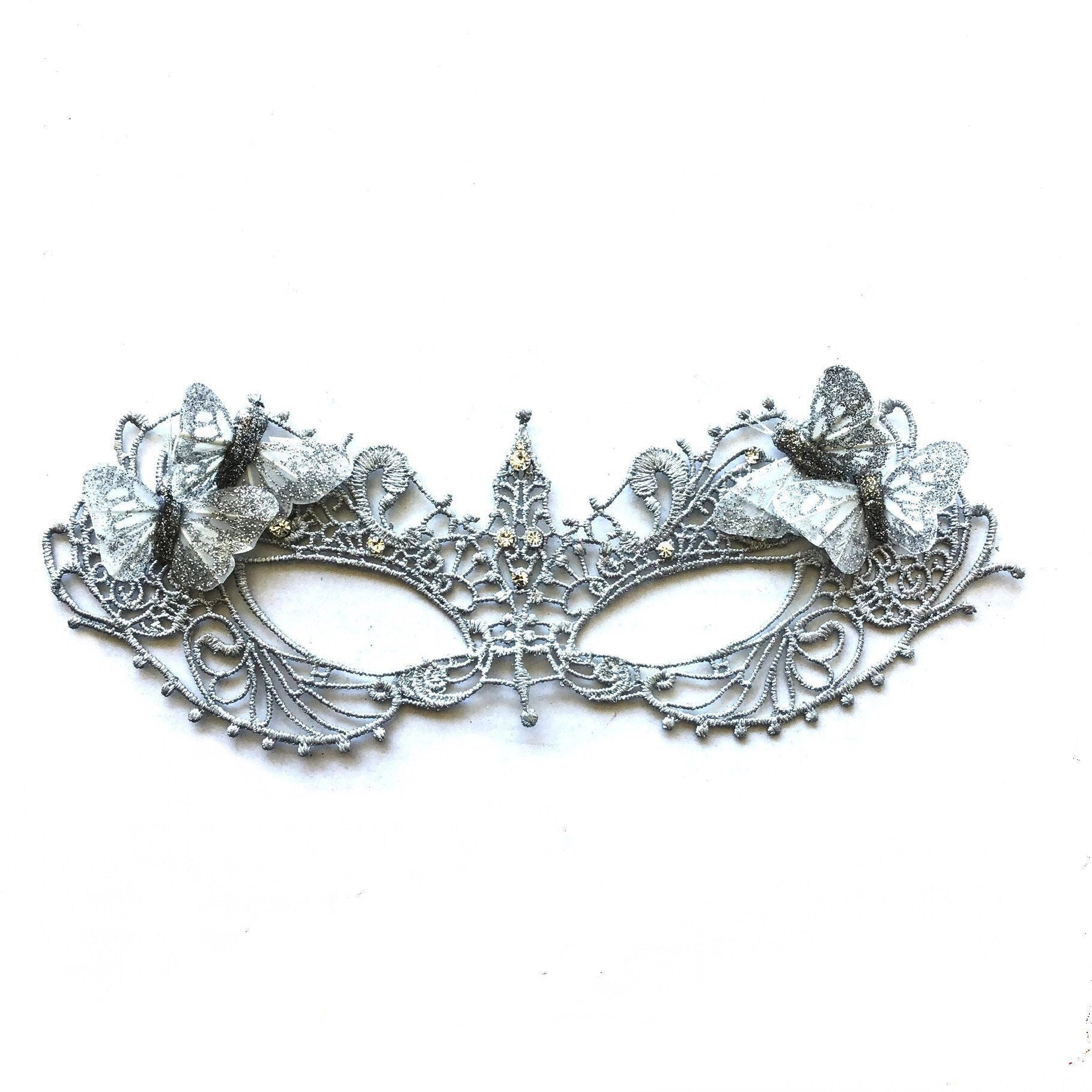 Ana Silver Lace Mask - Silver Butterfly