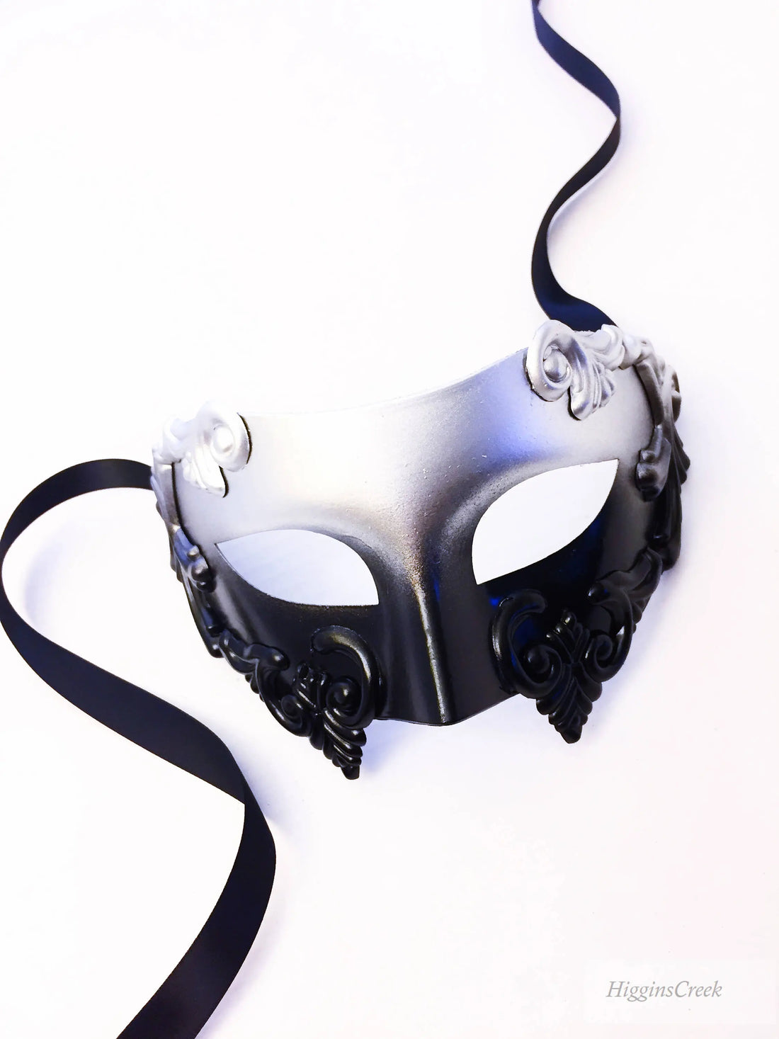 men masquerade mask black silver