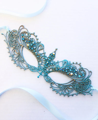turquoise lace mask women with crystals