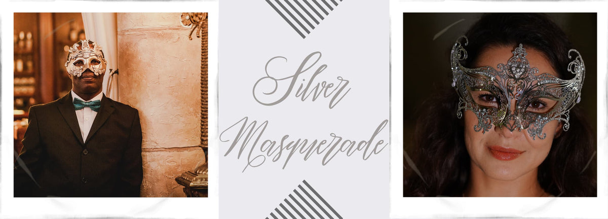 Silver Masquerade Masks - Elegant Venetian Couple Silver Masks ...