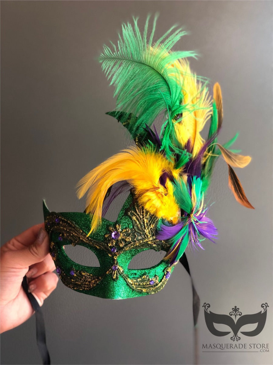 Emerald Grace Mask - Mardi Gras Feathers