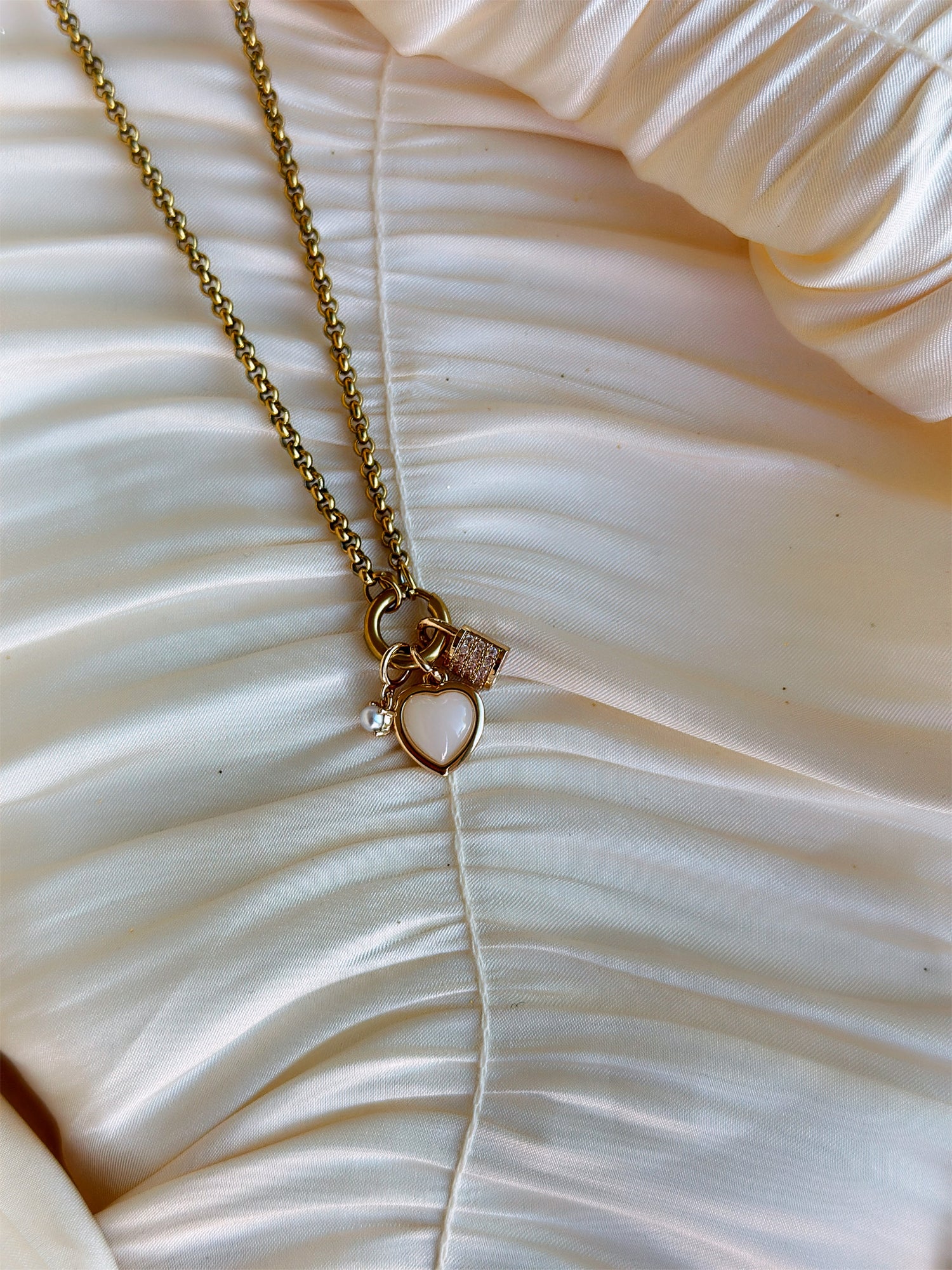 Golden Heart Lock Charm Necklace