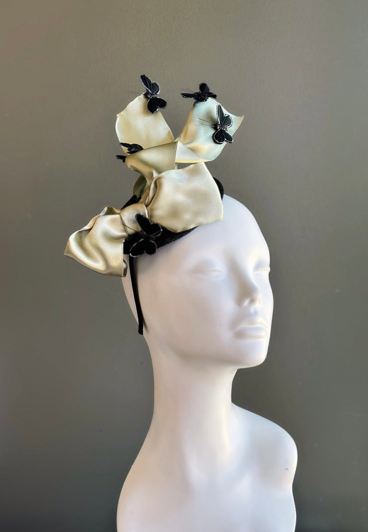 Champagne Ribbon Fascinator with Butterflies