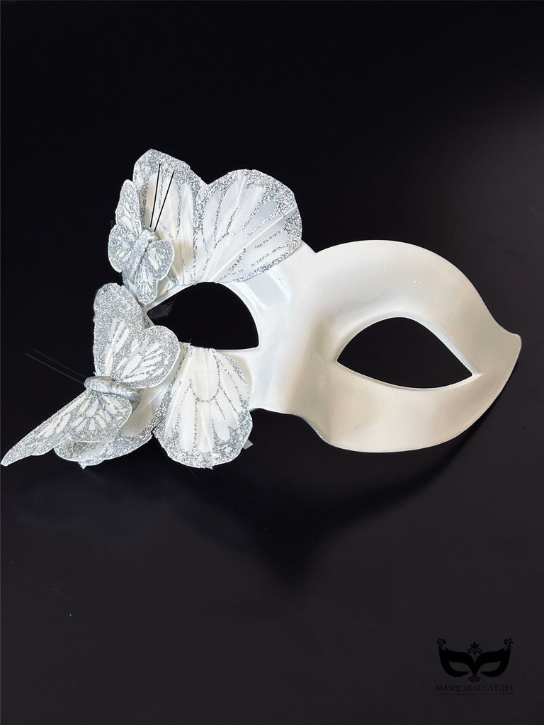 Butterfly Mask - White and Silver