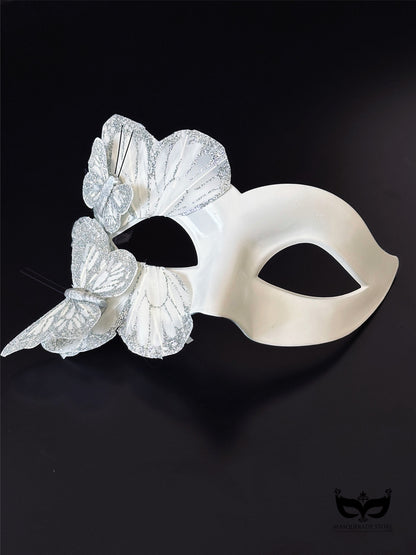 Butterfly Mask - White and Silver