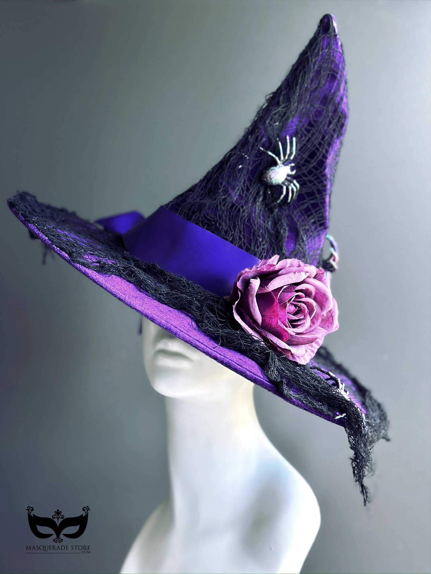 Purple Witch Hat with Flower &amp; Spider