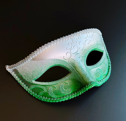 Mens Green &amp; Silver Ombre Venetian Masquerade Mask