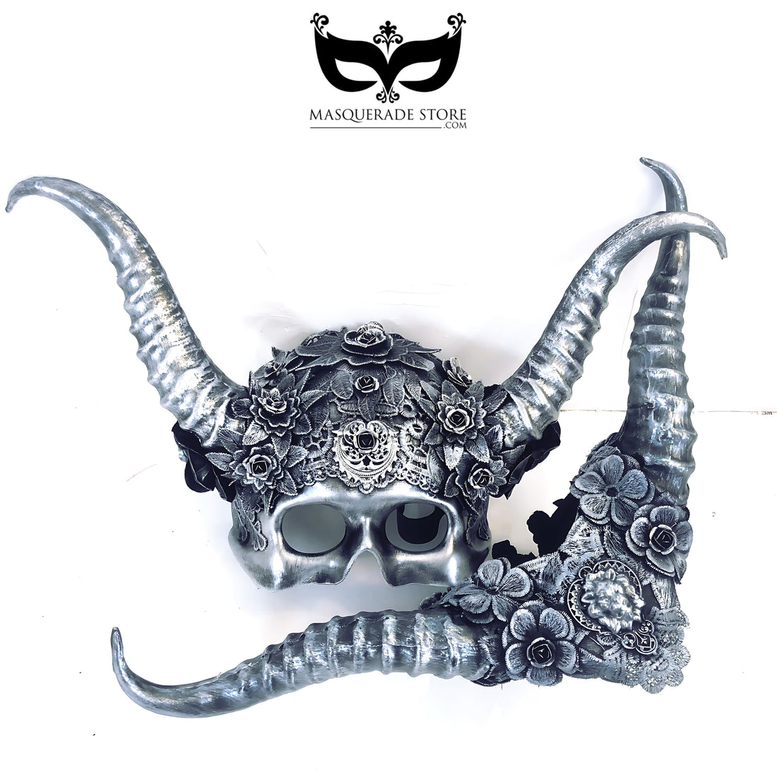 Woodland Long Horned Creatures - Silver Metallic Couples Masks