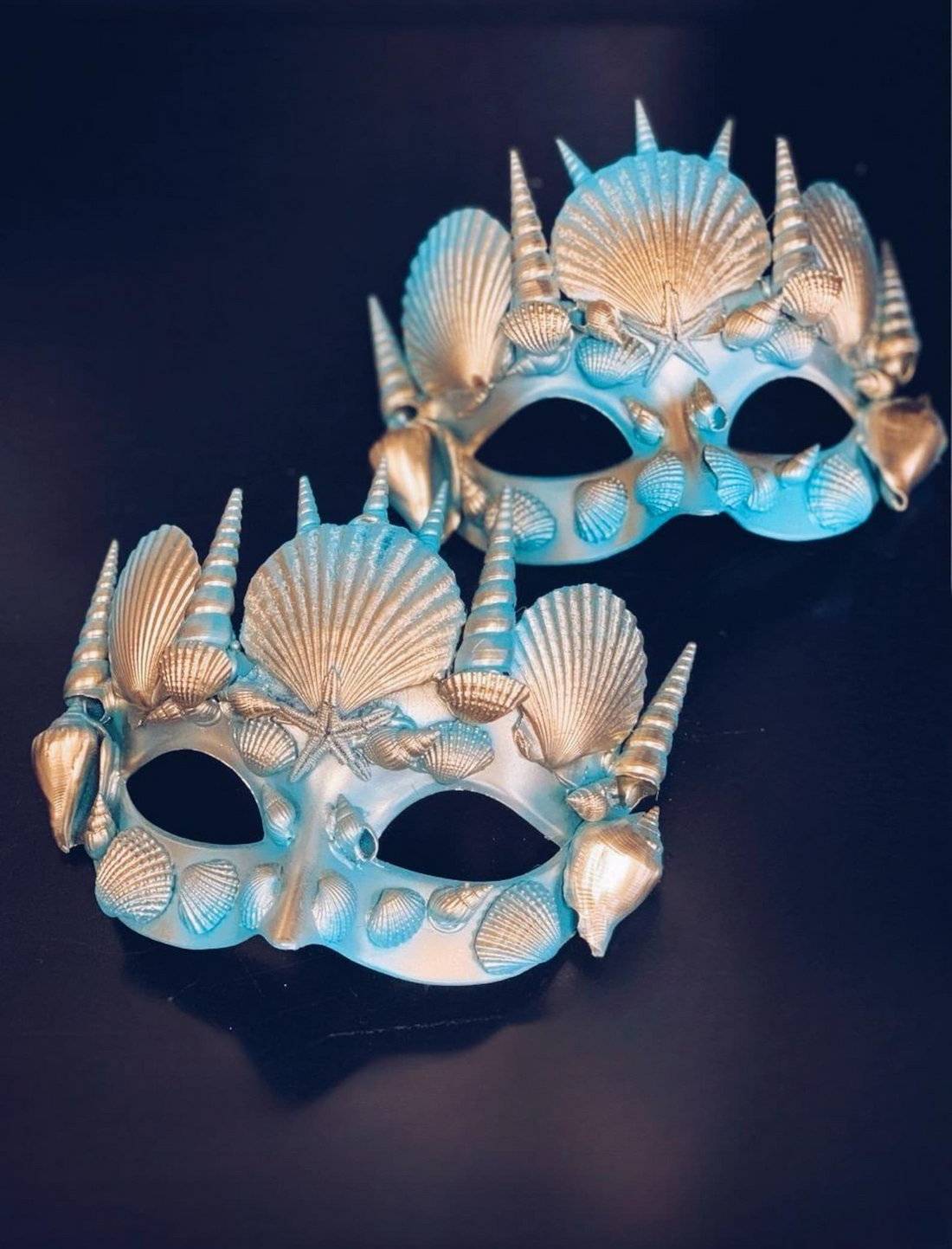 Ocean King &amp; Queen Masks - Seashell Gold