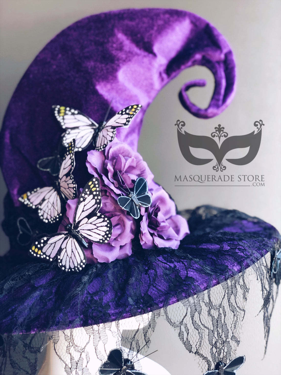 Purple Witch Hat with Lace and Butterflies