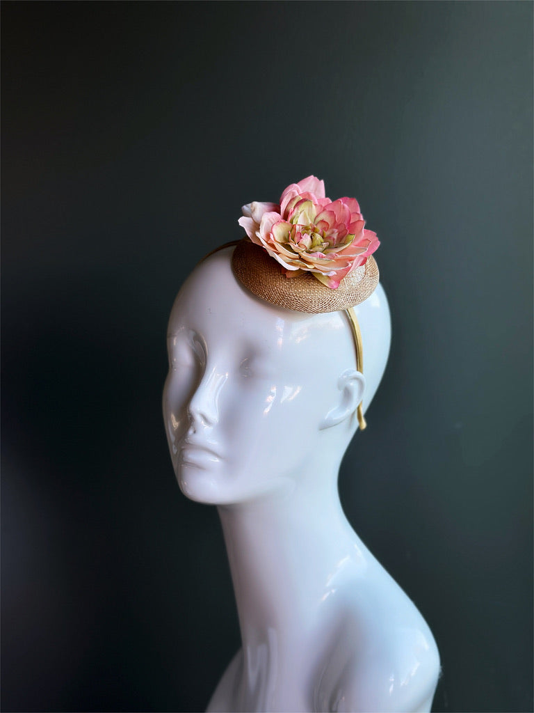 Blush Pink Floral Straw Fascinator Headband