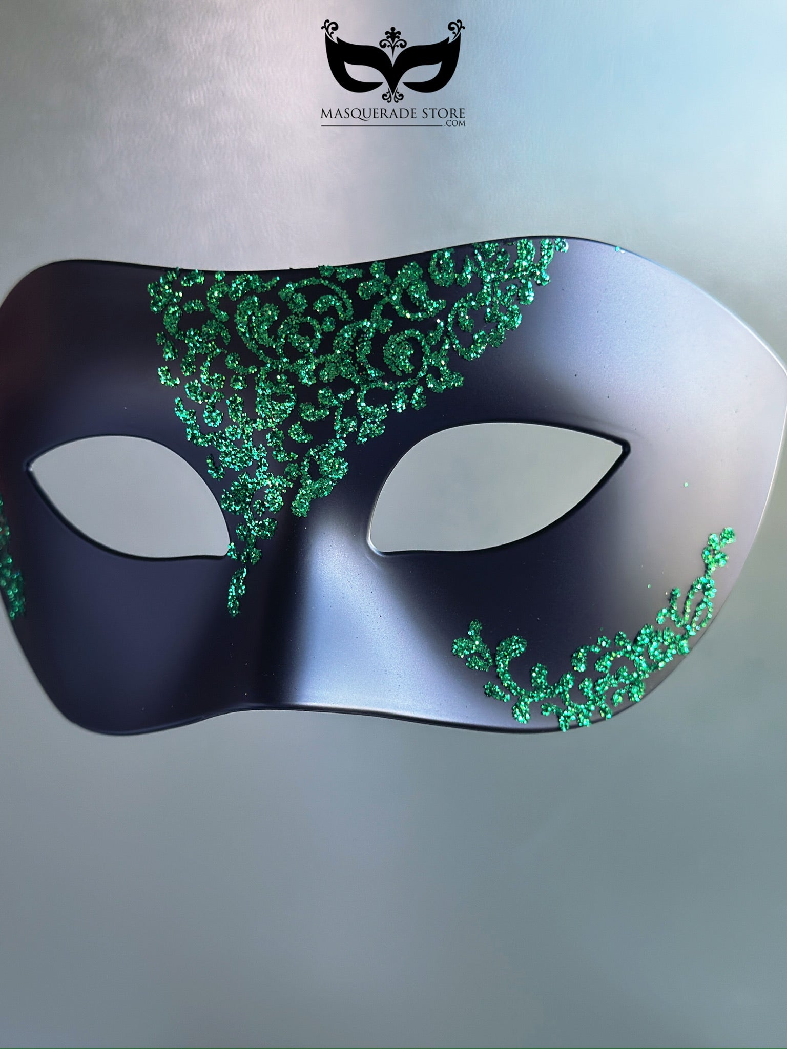 Mens Black Mask with Green Filigree