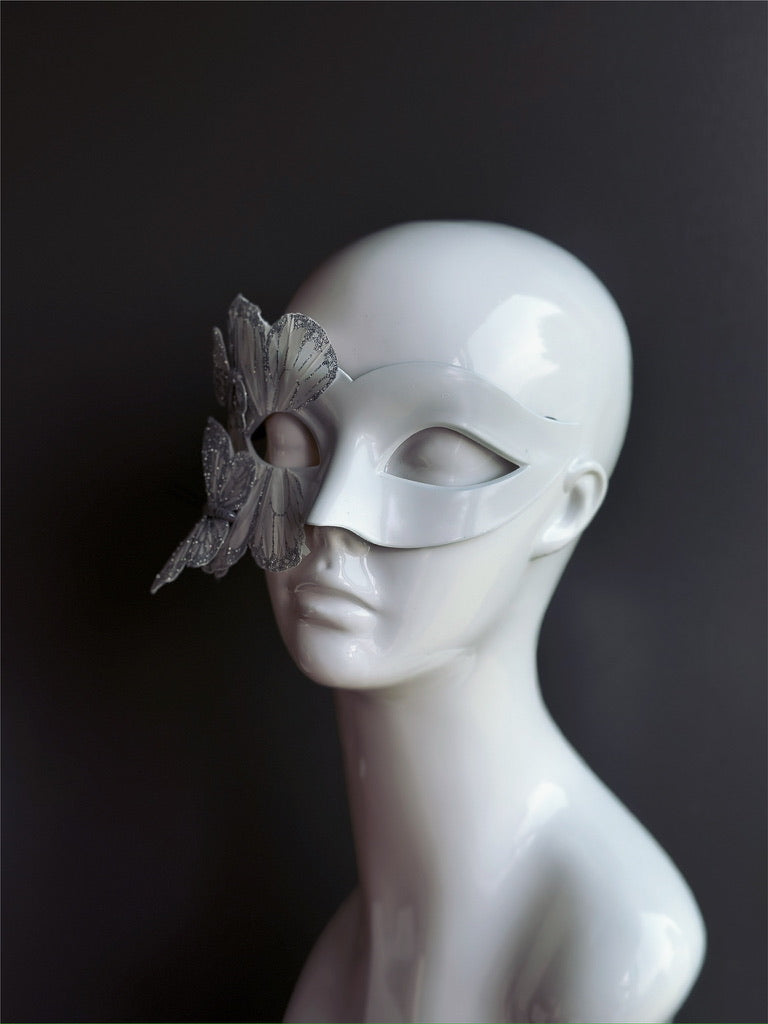 Butterfly Mask - White and Silver