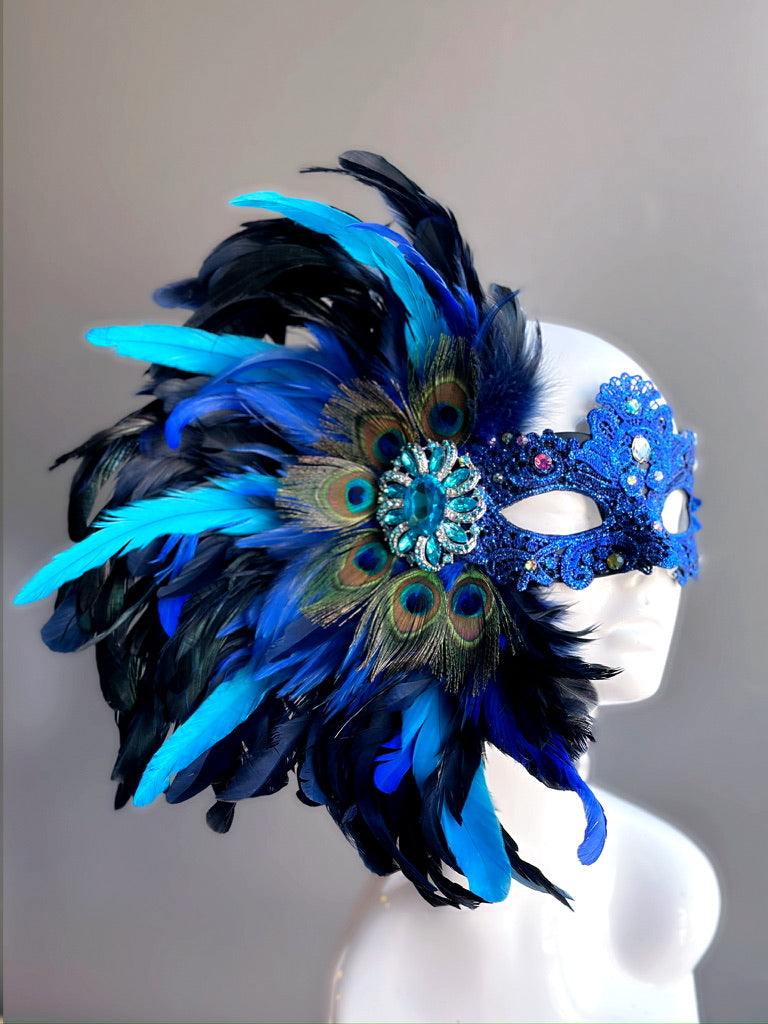 Lux Feather Mask - Blue/Turquoise