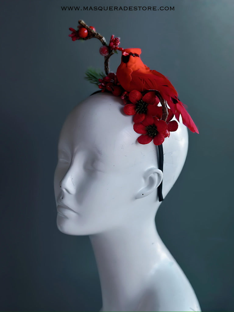 Red Cardinal Holiday Headband with Berries