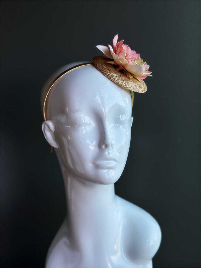 Blush Pink Floral Straw Fascinator Headband