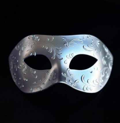 Mens Silver Masquerade Mask with Embossed Filigree