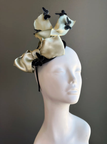 Champagne Ribbon Fascinator with Butterflies
