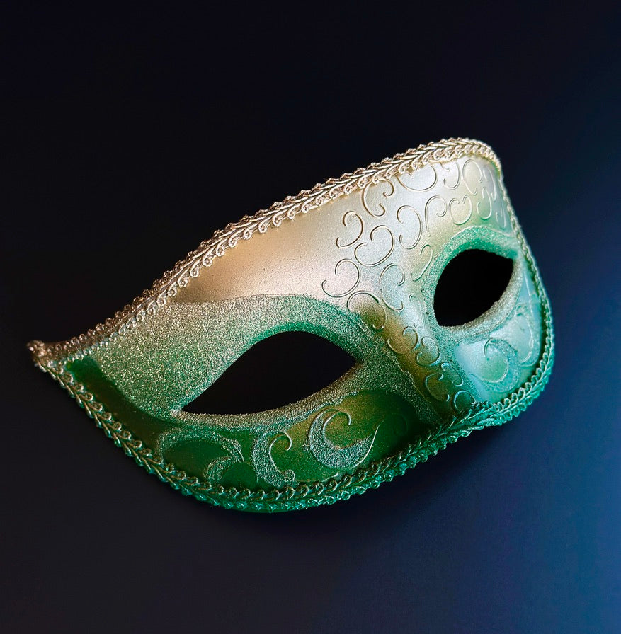 Mens Green &amp; Gold Ombre Venetian Masquerade Mask