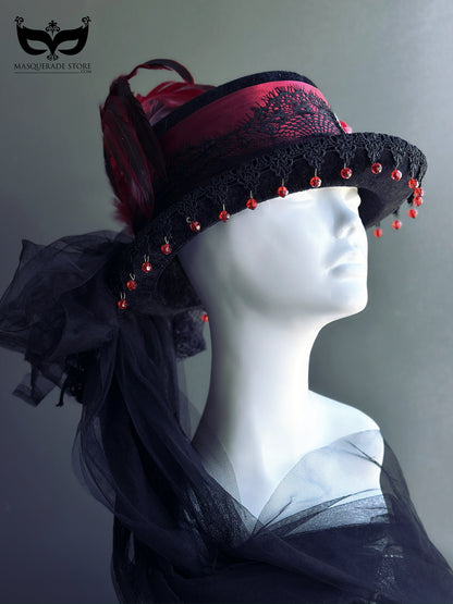 Crimson Widow – Black Red Fascinator Hat
