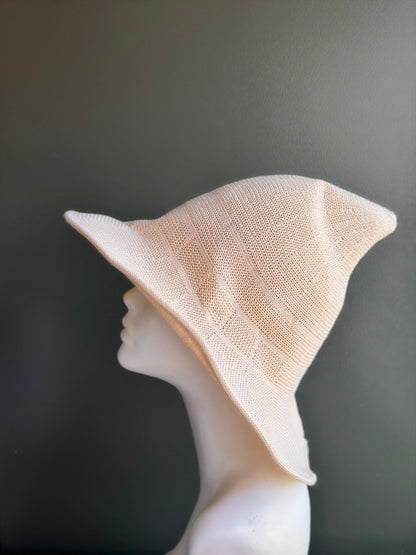 Cream Woolly Witch Hat with Purple Orchid