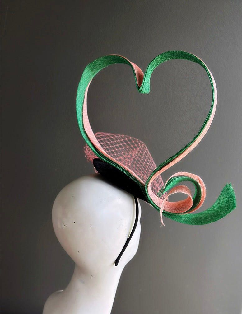 Pink and Green Heart Fascinator Hat