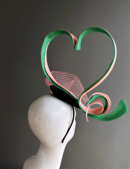 Pink and Green Heart Fascinator Hat