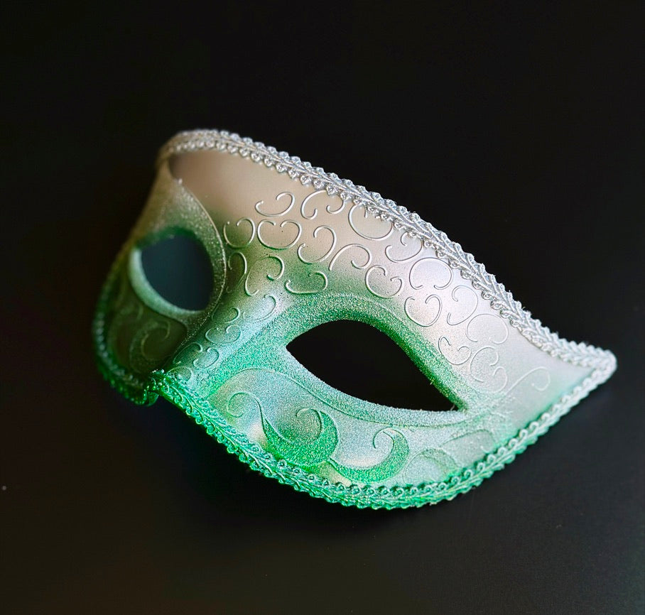 Mens Green &amp; Silver Ombre Venetian Masquerade Mask