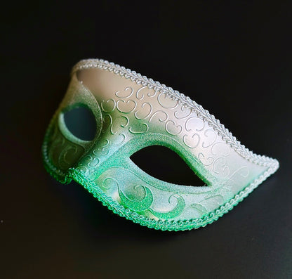 Mens Green &amp; Silver Ombre Venetian Masquerade Mask
