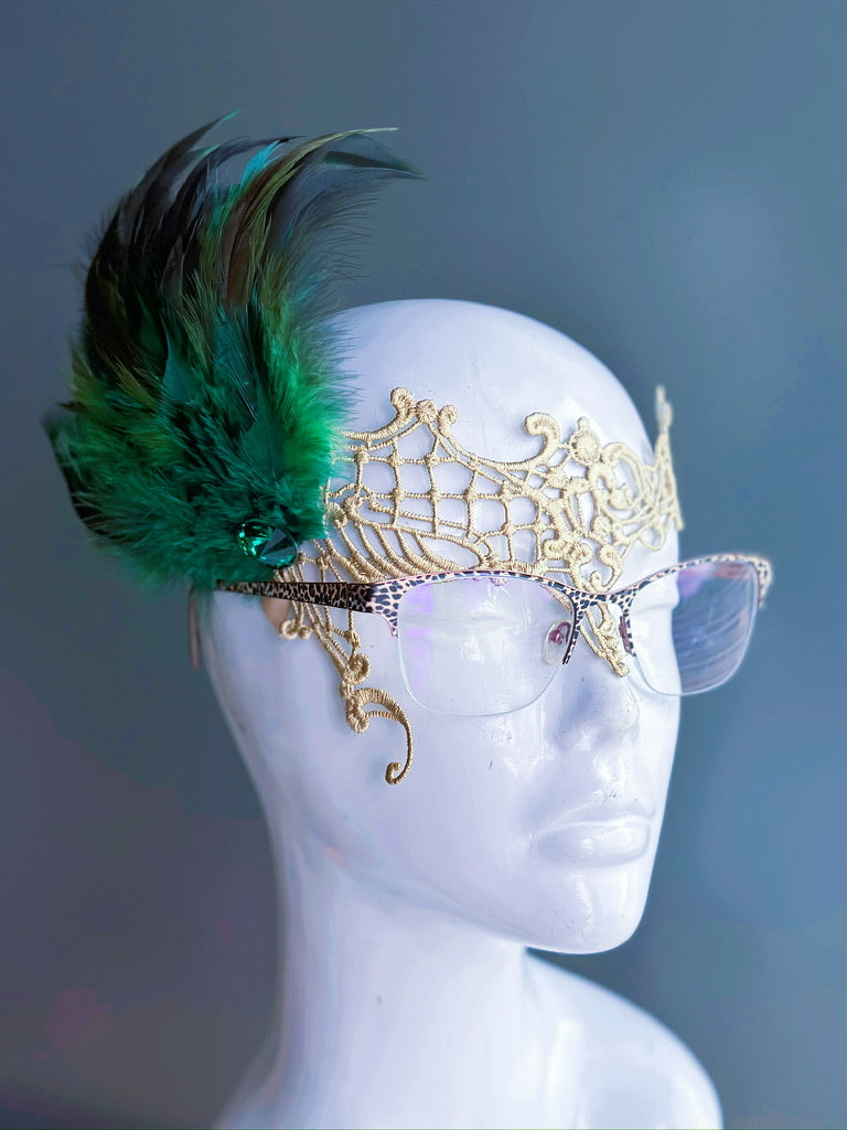 Eyeglass Mask - Green on Gold