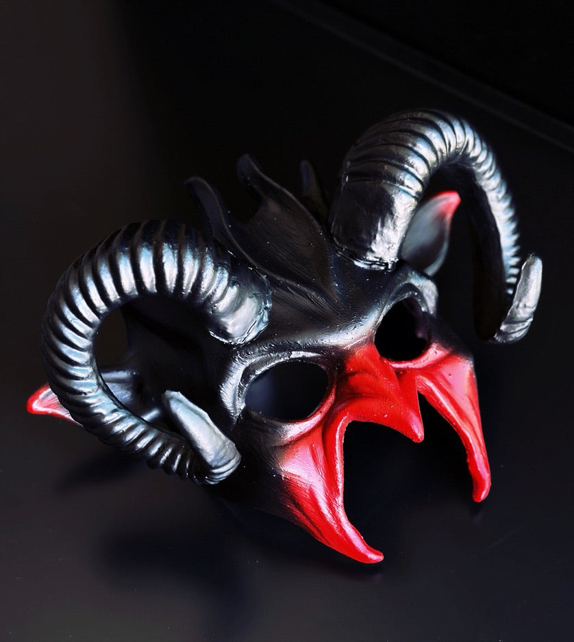 Black &amp; Red Ram Horn Gothic Devil Cosplay Mask