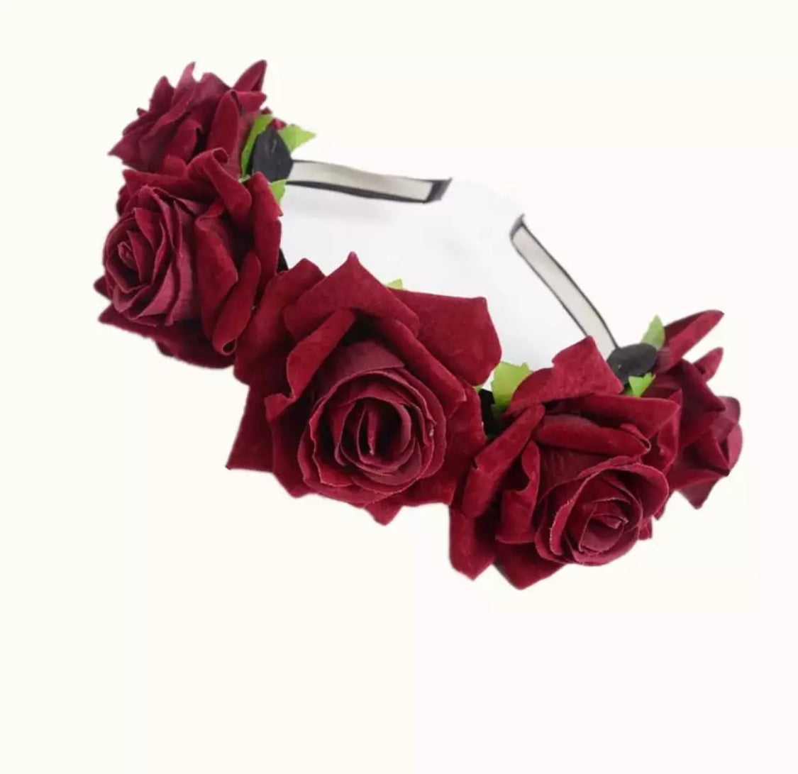 Scarlet Rose Floral Crown - Wine Red/True Red