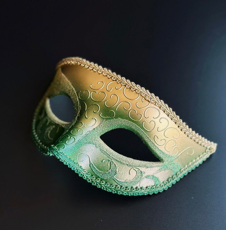 Mens Green &amp; Gold Ombre Venetian Masquerade Mask