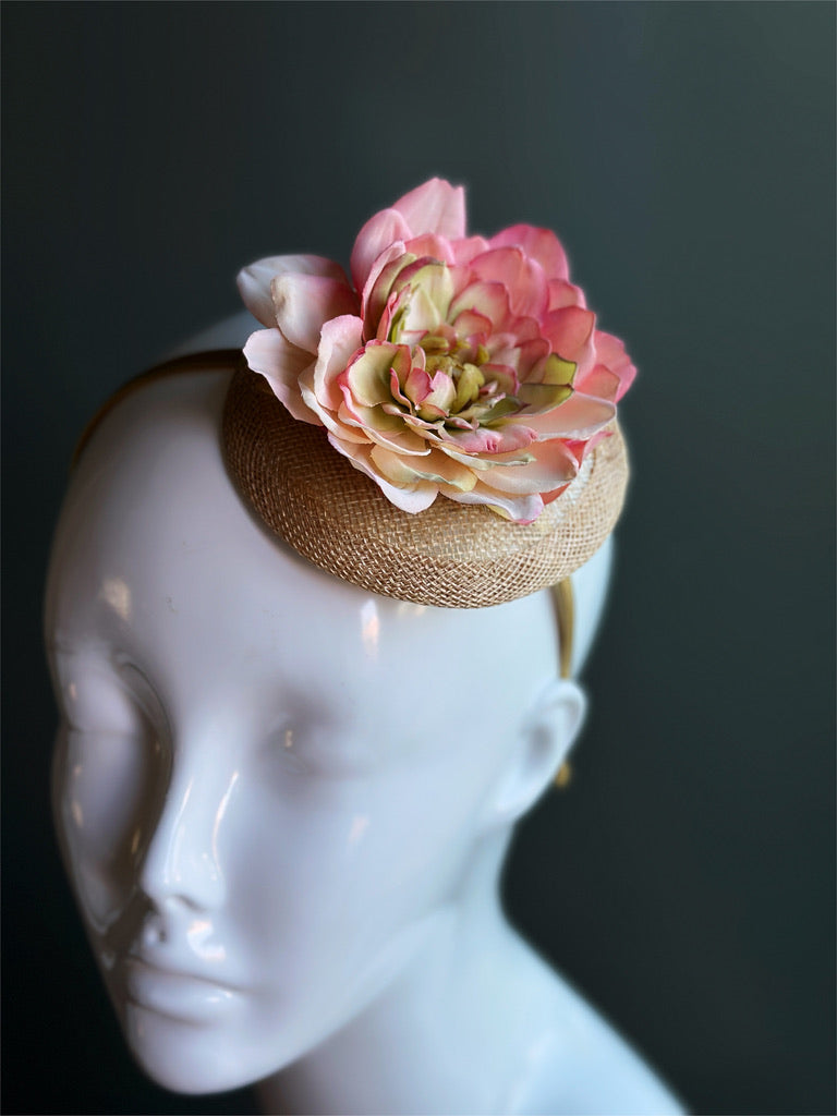 Blush Pink Floral Straw Fascinator Headband