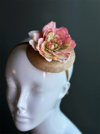 Blush Pink Floral Straw Fascinator Headband