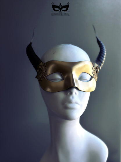 Golden Temptation Horned Womens Mask