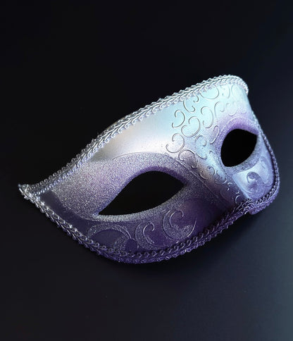 Mens Silver &amp; Purple Ombre Venetian Masquerade Mask