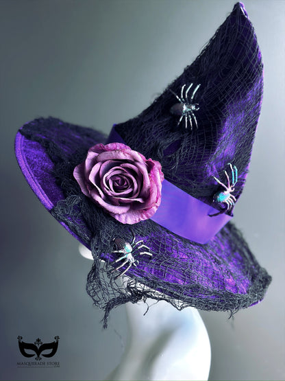Purple Witch Hat with Flower &amp; Spider