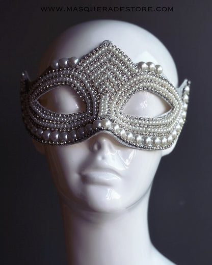 White Pearl Rhinestone Womens Masquerade Mask